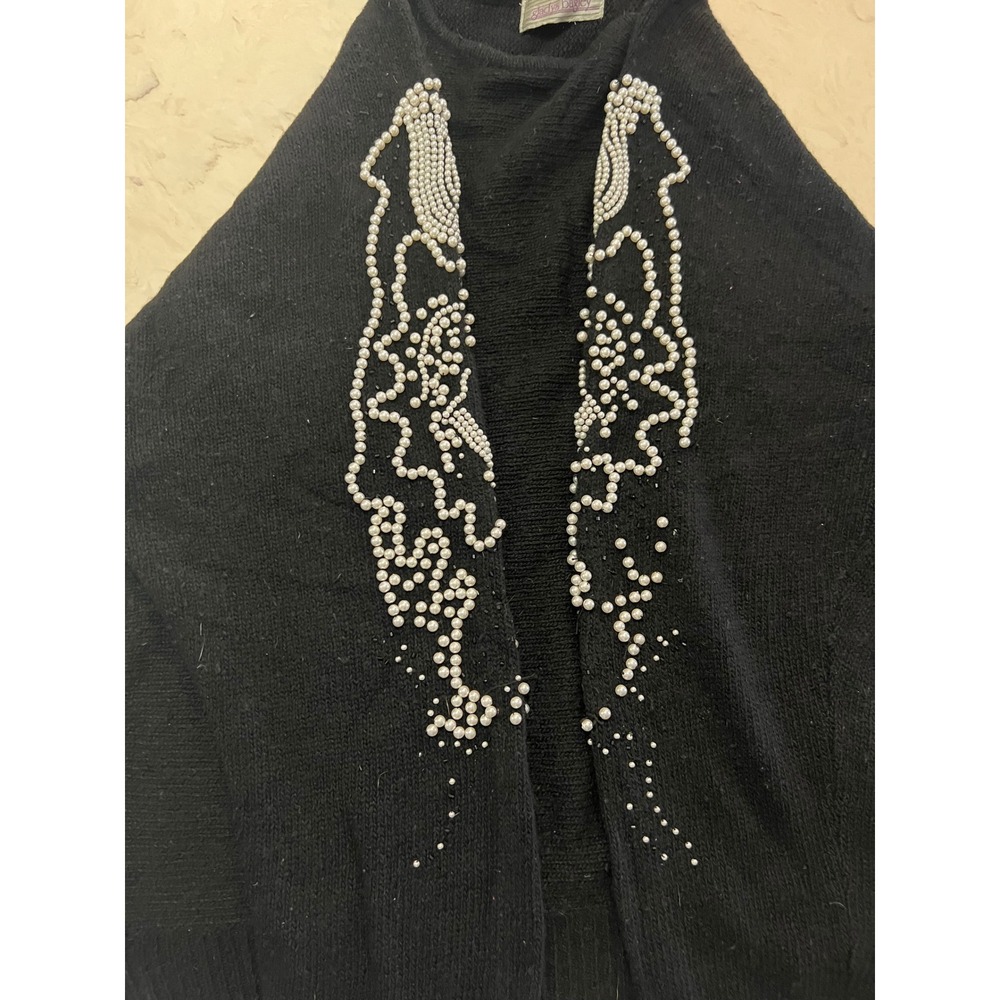 Gladys Bagley Vintage Black Knit Sweater Pearl Embellish 80s Glam Pullover - Picture 5 of 8
